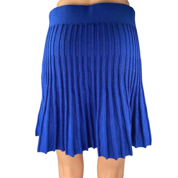 Zara Women's Blue Pleated Rib Knit High Waist Mini A-Line Flared Skirt Size M - Picture 3 of 5